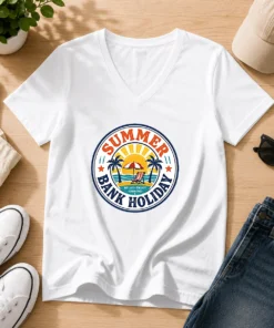 Pretty Vintage Badge Summer Bank Holiday Relax Enjoy Unwind V-Neck Shirt