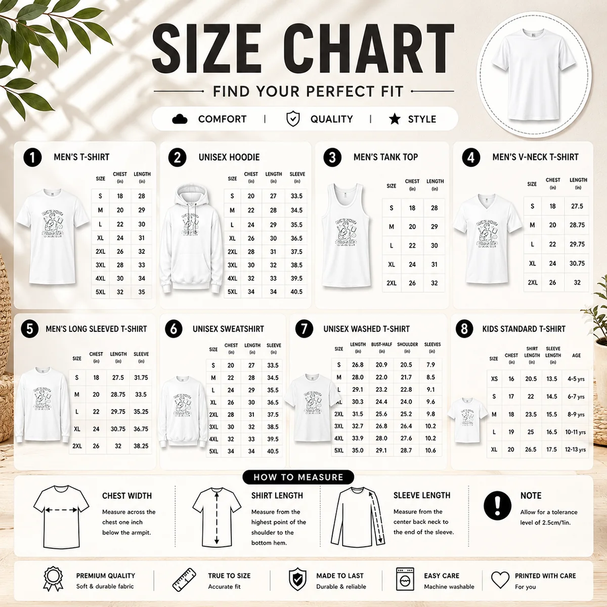 Top Back To School Confidence Line Art Size Chart Size chart for Top Back To School Confidence Line Art with measurements in inches and cm to help choose the right fit